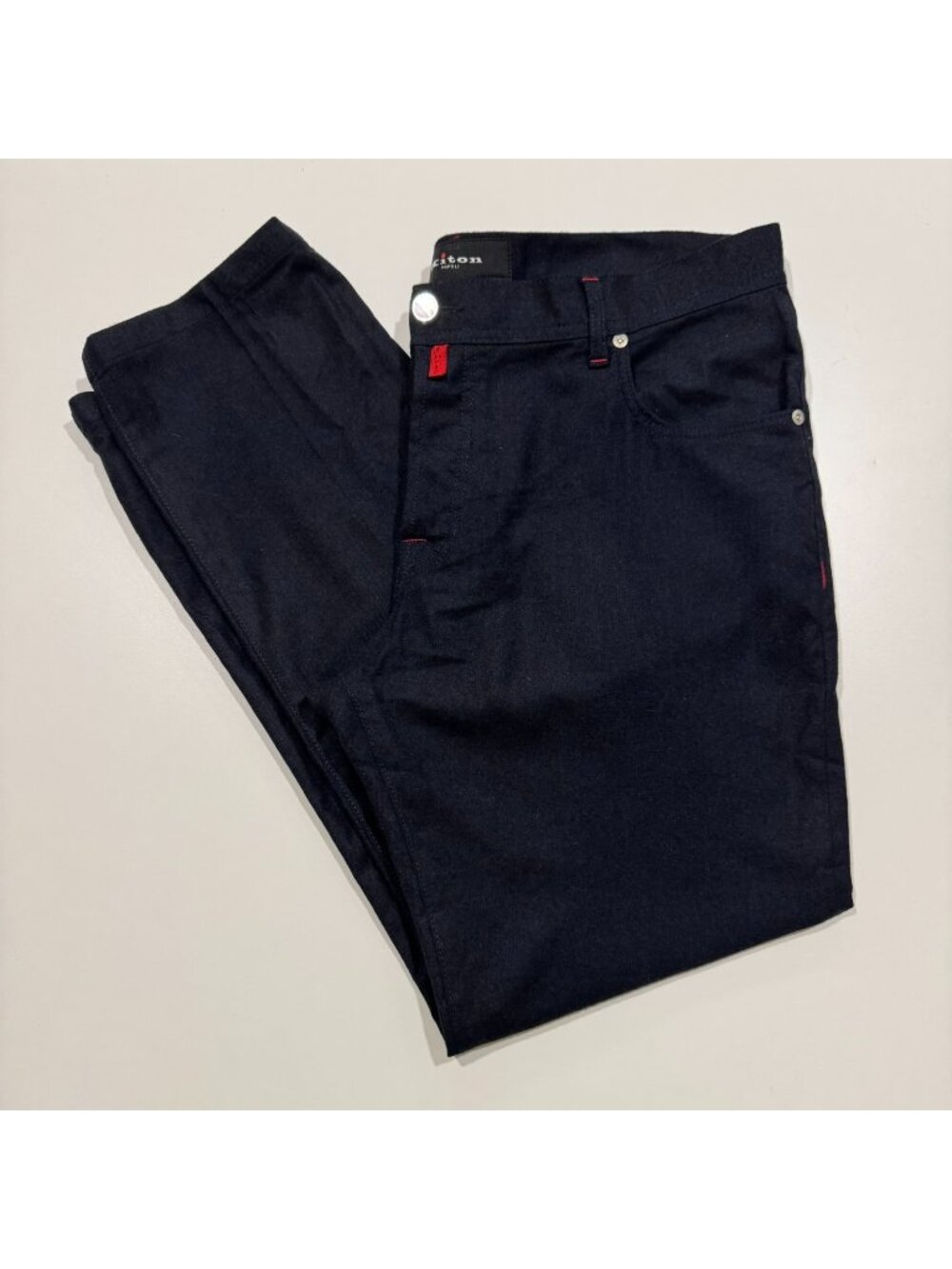 Kiton Mens Wool Blend 5 Pocket Pant Trouser Size 38 Midnight Blue Stretch EUC